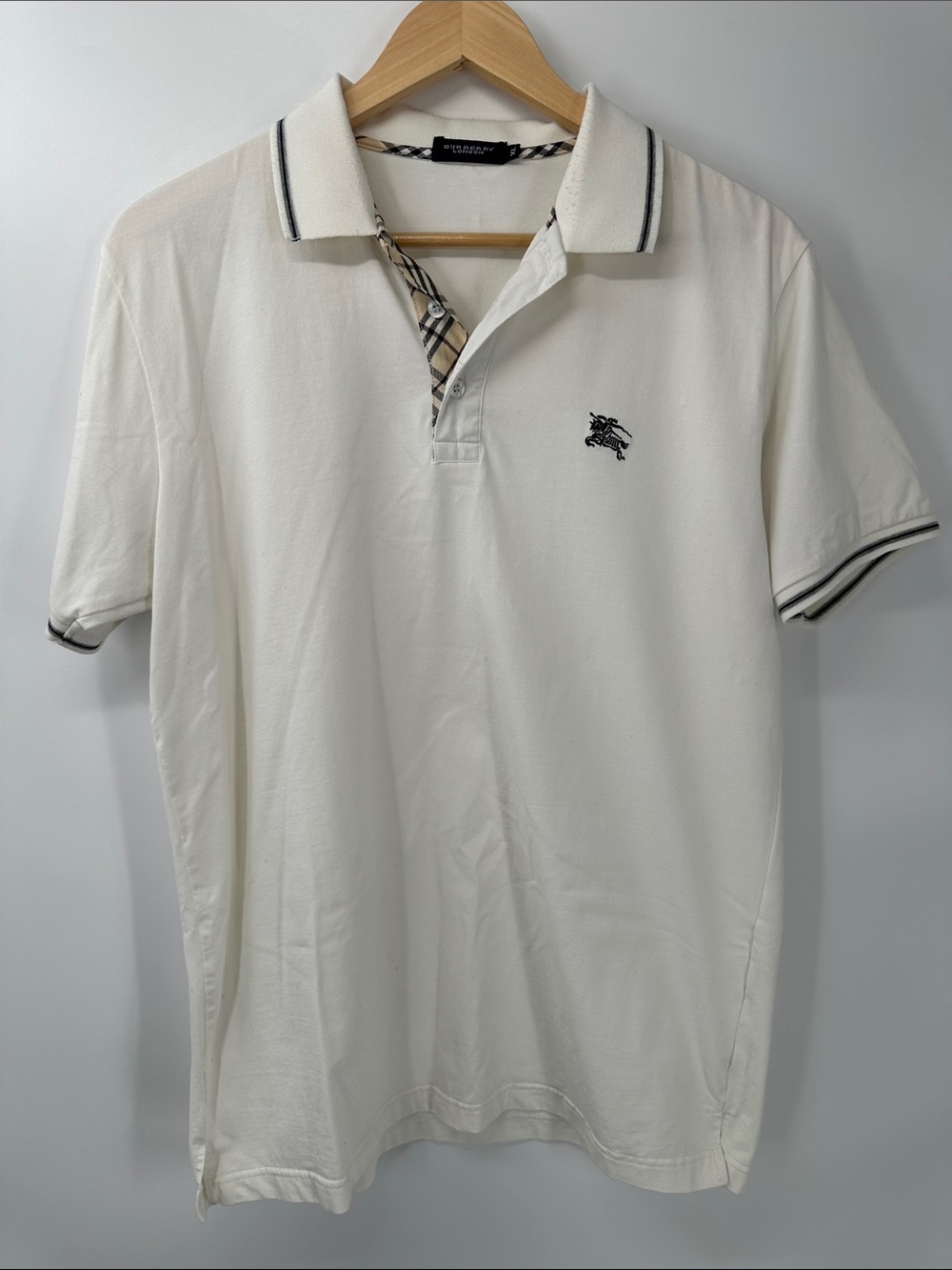 Burberry Brit Men’s white  Cotton Pique Polo Shirt Check Placket Sz XL